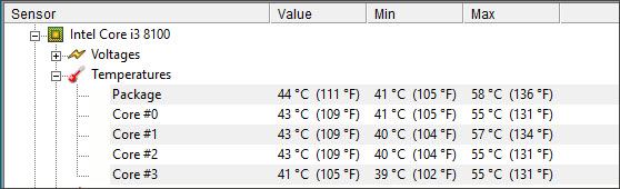 Chú ý đến mục Temperatures (Nhiệt độ) với các thông số như hình