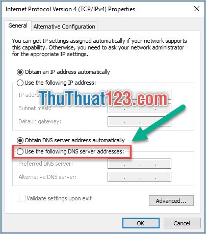 Use  the following DNS server addreses