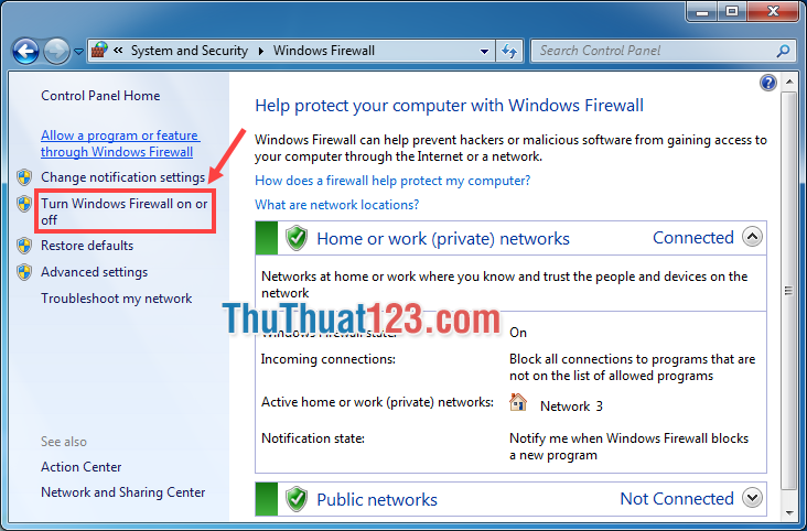 Cách bật tắt tường lửa Firewall trong Windows 7, Windows 10