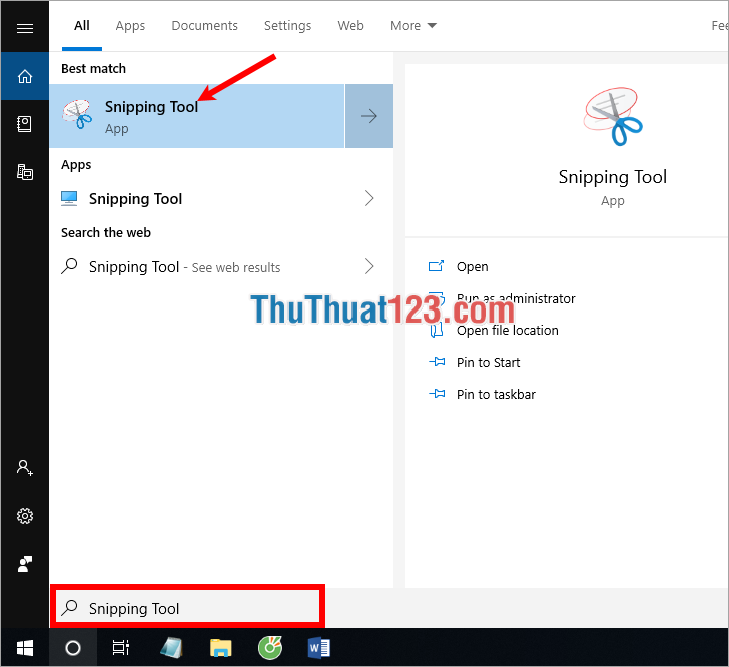 Chọn Snipping Tool