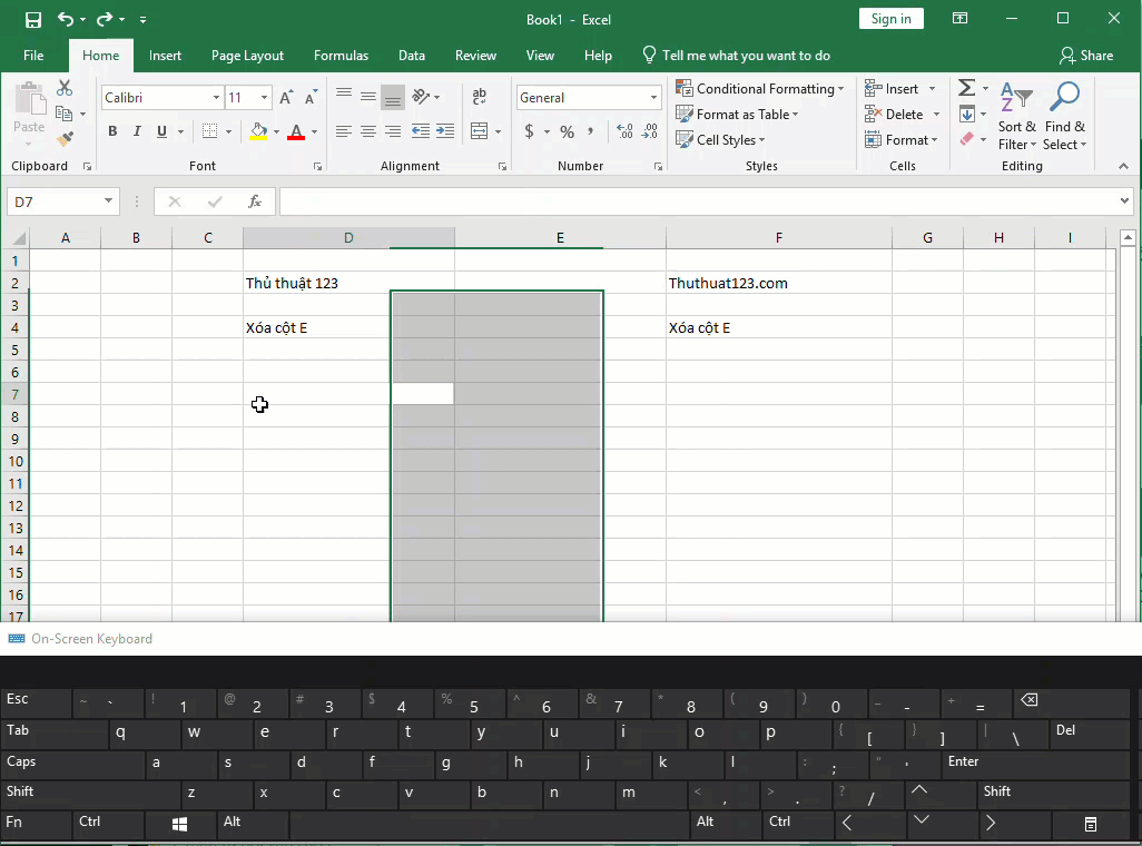 Cách xóa cột Excel bằng phím tắt