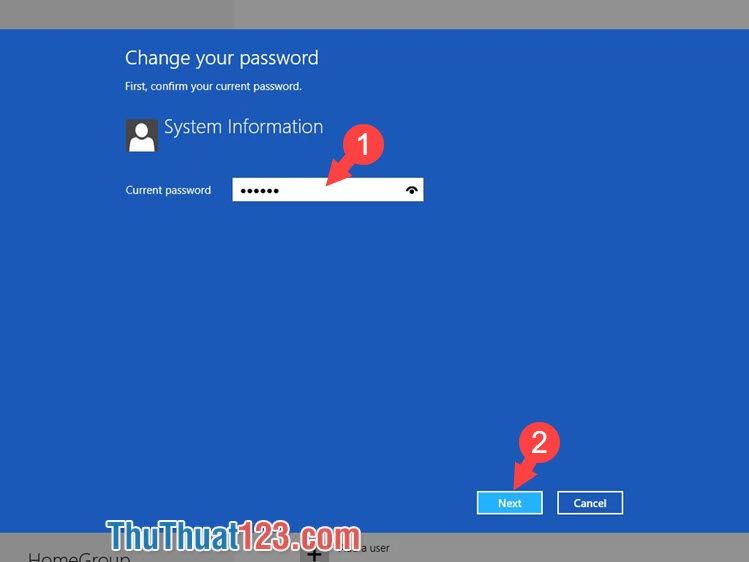 Nhập mật khẩu của bạn rồi nhấn Next