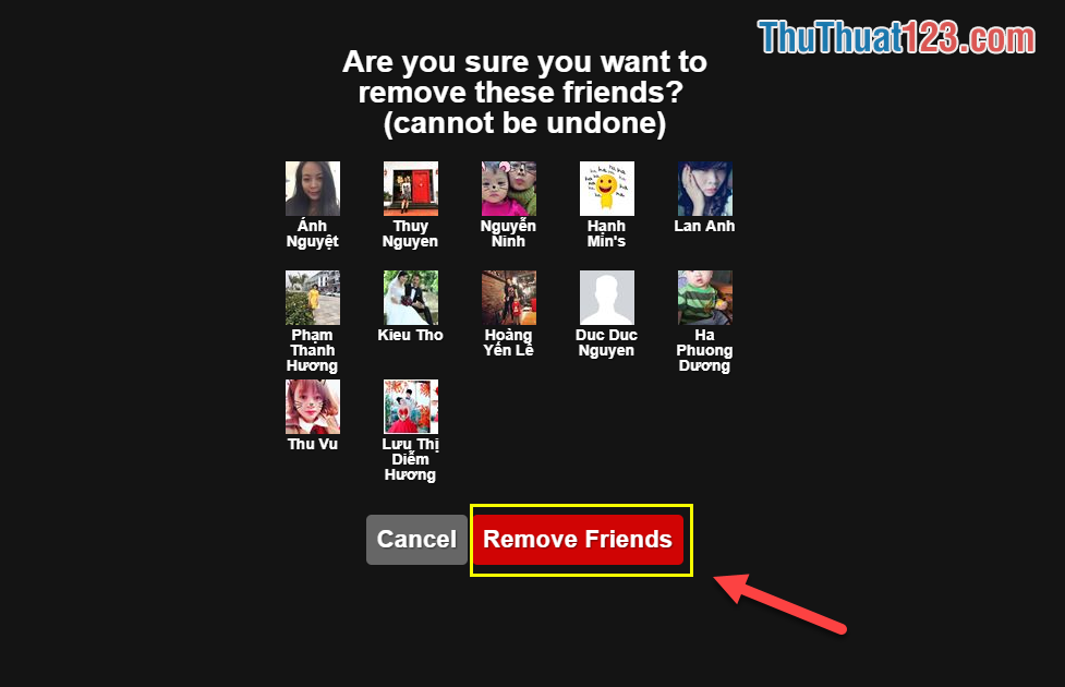 Xác nhận Remove Friends